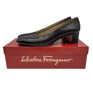 SALVATORE FERRAGAMO Alligator Croc Print Leather Pumps Brown - Size 8 AAAA
